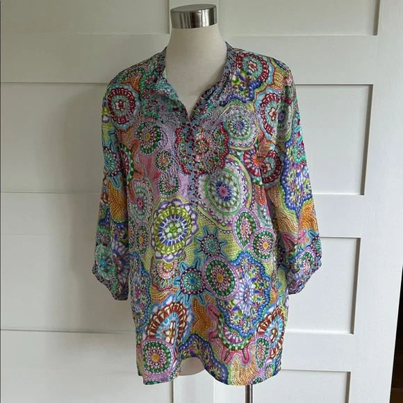 JOHNNY WAS- silk floral LEENA tunic top - Picture 4 of 11